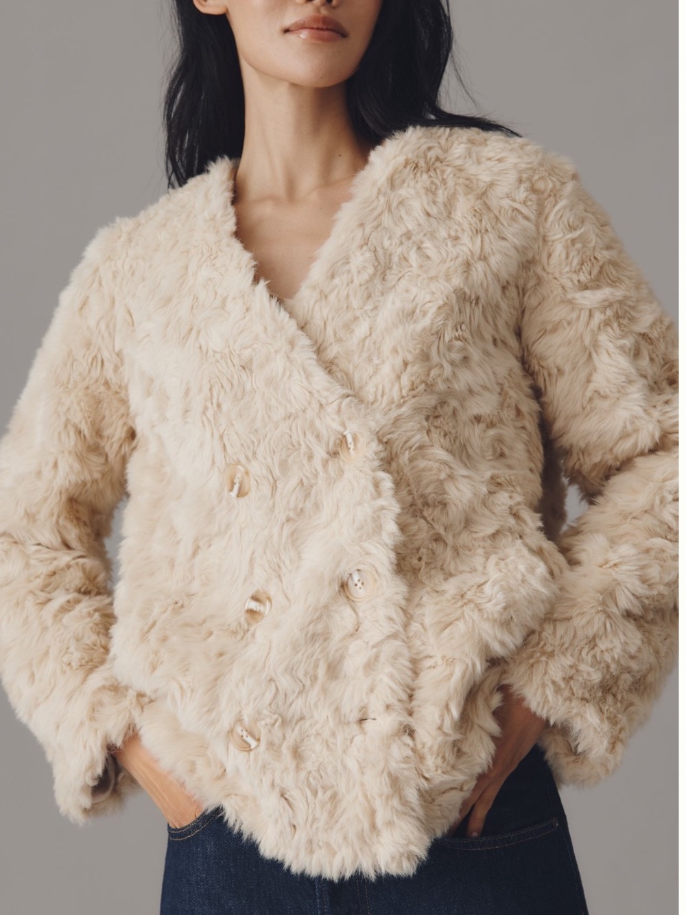 *Anthropologie Maeve Faux Fur Double Breasted Jacket